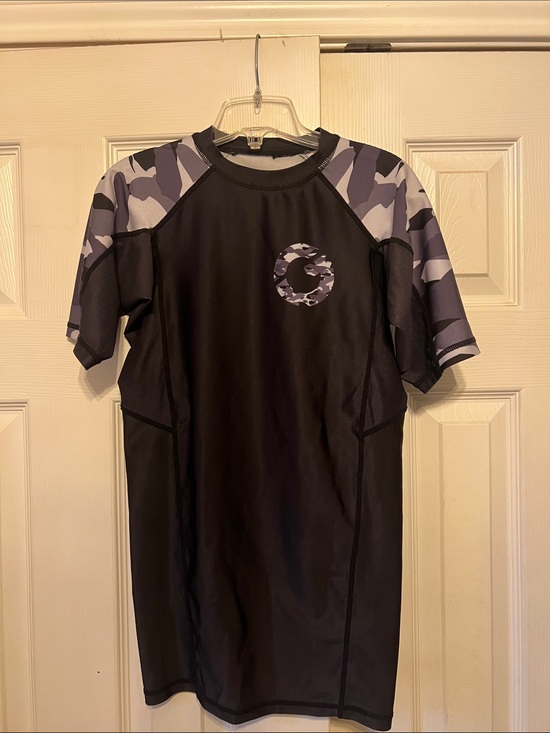 Other - Gold BBJ Black Rash Guard Compression with Gray Camouflage Sleeves